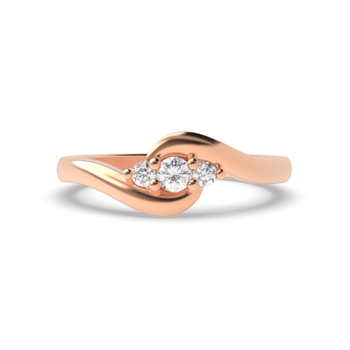 4 Prong Round Rose Gold Twisted delicate Trilogy Engagement Rings
