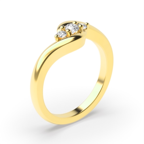 4 Prong Round Yellow Gold Twisted delicate Trilogy Engagement Rings