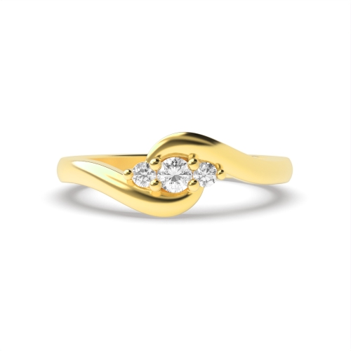 4 Prong Round Yellow Gold Twisted delicate Trilogy Engagement Rings