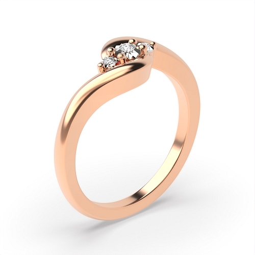 4 Prong Round Rose Gold Twisted illusion disc Trilogy Engagement Rings