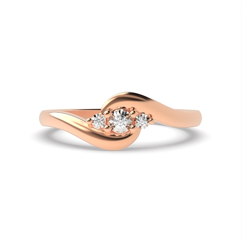 4 Prong Round Rose Gold Twisted illusion disc Trilogy Engagement Rings