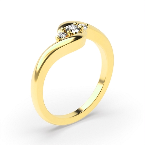 4 Prong Round Yellow Gold Twisted illusion disc Trilogy Engagement Rings