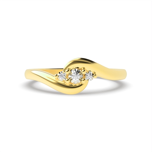 4 Prong Round Yellow Gold Twisted illusion disc Trilogy Engagement Rings