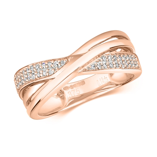 Pave Setting Round Rose Gold Crossover diamond and plain Eternity Engagement Rings
