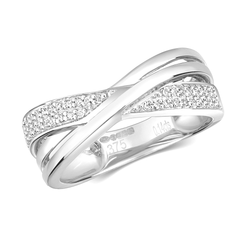 Pave Setting Round Crossover diamond and plain Half Eternity Engagement Rings