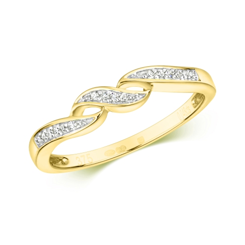 Pave Setting Round Yellow Gold Half Eternity Engagement Rings