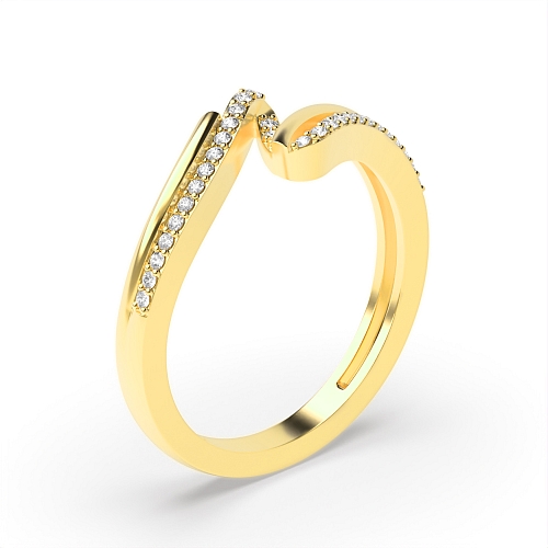 Pave Setting Round Yellow Gold Fancy wave Eternity Diamond Rings