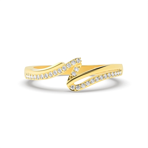 Pave Setting Round Yellow Gold Fancy wave Eternity Diamond Rings