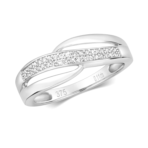 Pave Setting Round Crossover two row Half Eternity Engagement Rings