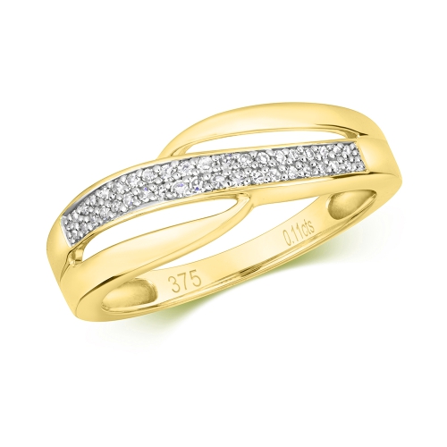 Pave Setting Round Yellow Gold Crossover two row Eternity Engagement Rings