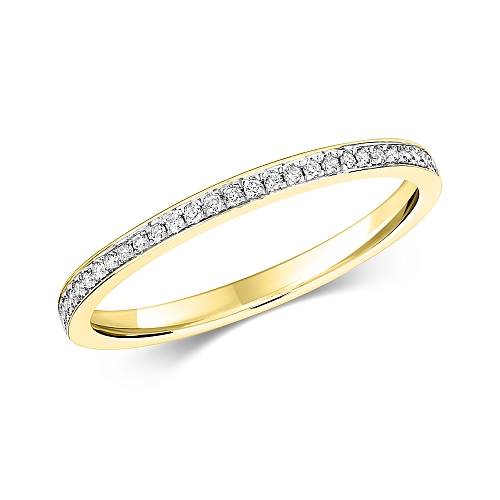Pave Setting Round Yellow Gold Delicate channel Eternity Diamond Rings