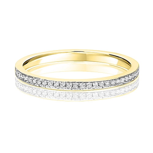 Pave Setting Round Yellow Gold Delicate channel Eternity Diamond Rings