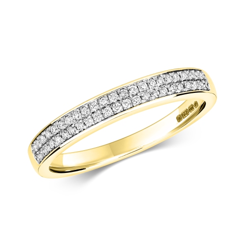 Pave Setting Round Yellow Gold Shimmer Eternity Engagement Rings