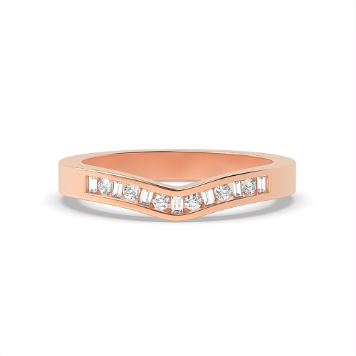 Channel Setting Round Rose Gold Wishbone baguette and Eternity Diamond Rings