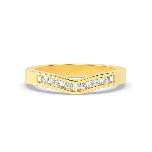 Channel Setting Round Yellow Gold Wishbone baguette and Eternity Diamond Rings