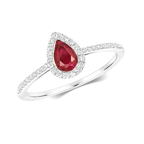 Prong Pear Diamond orb Ruby Engagement Rings