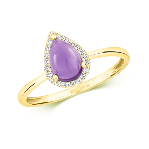 Prong Pear Yellow Gold Halo diamond and Engagement Rings