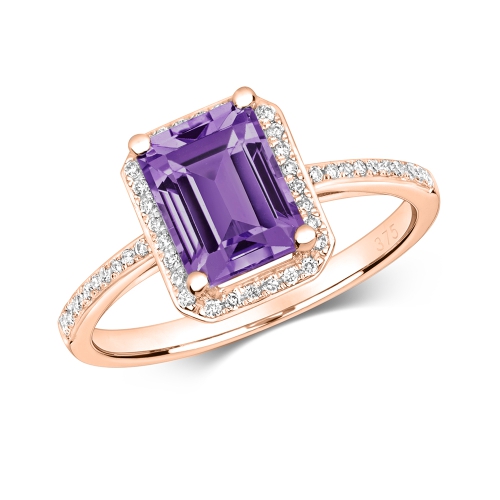 4 Prong Emerald Rose Gold Halo crown Engagement Rings