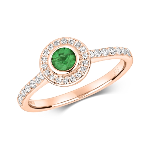 Bezel Setting Round Rose Gold Radiance crown Engagement Rings