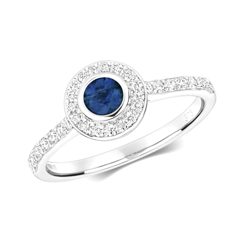 Bezel Setting Round Radiance crown Blue Sapphire Engagement Rings