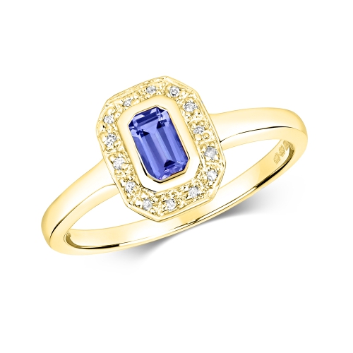 Bezel Setting Emerald Yellow Gold Orbit halo diamond Lab Grown Diamond Engagement Rings