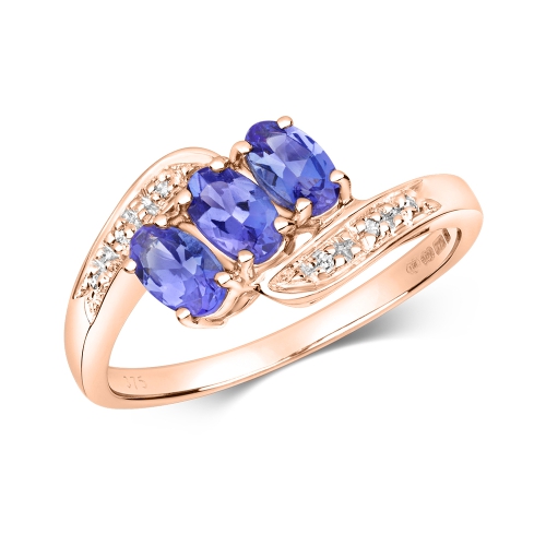 4 Prong Oval Rose Gold 3 stone twisted Lab Grown Diamond Engagement Rings