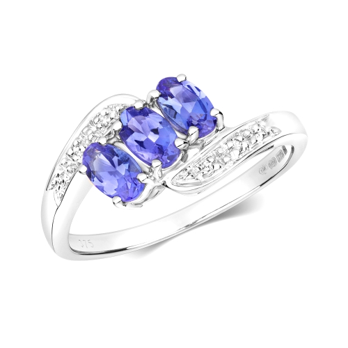 4 Prong Oval 3 stone twisted Naturally Mined Diamond Engagement Rings