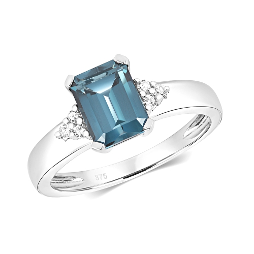 4 Prong Emerald Blue Topaz Gemstone Engagement Ring