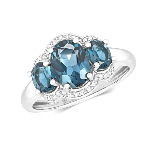 Pave Setting Oval Blue Topaz Gemstone Diamond Ring