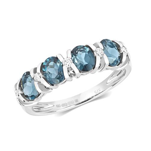 4 Prong Oval Royale Blue Topaz Gemstone Diamond Ring