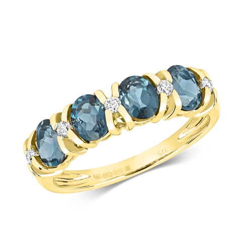 Prong Oval Yellow Gold Cross bar 4 stone Lab Grown Diamond Rings