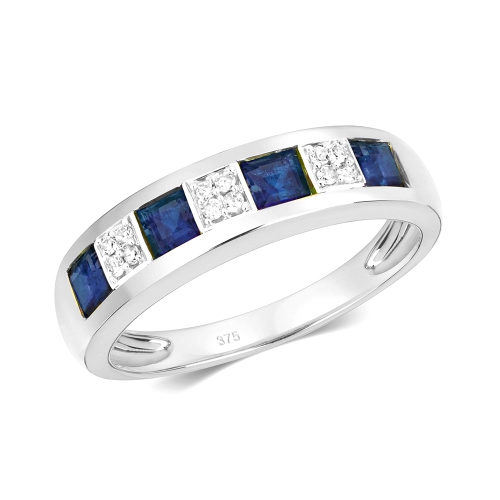 Channel Setting Princess Radiance orb Blue Sapphire Diamond Rings