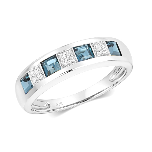 Channel Setting Princess Radiance Orb Blue Topaz Gemstone Diamond Ring