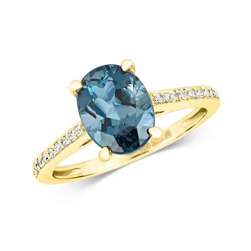 4 Prong Oval Yellow Gold Accented diamond Lab Grown Diamond Engagement Rings