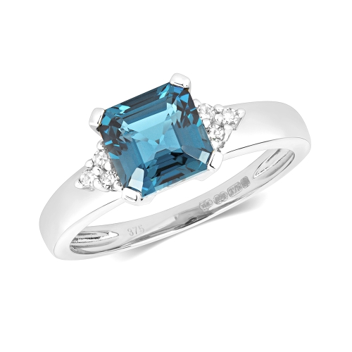 4 Prong Asscher Blue Topaz Gemstone Engagement Rings