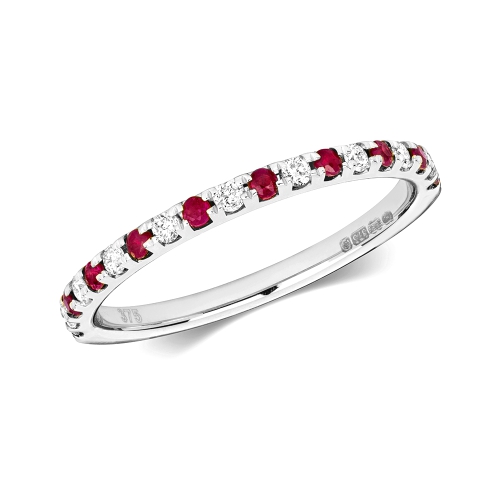 prong setting color stone and round diamond half eternity ring