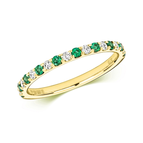     prong setting color stone and round diamond half eternity ring