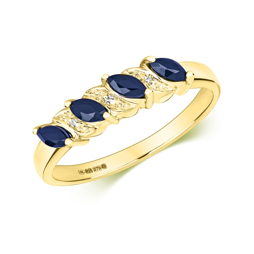 Prong Marquise Yellow Gold 4 stone diamond and Lab Grown Diamond Rings