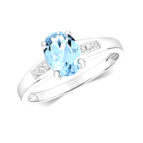 4 Prong Oval Eternal Spectrum Aquamarine Gemstone Engagement Ring