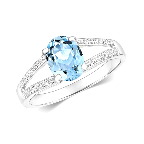 4 Prong Oval Forever Aquamarine Gemstone Engagement Ring