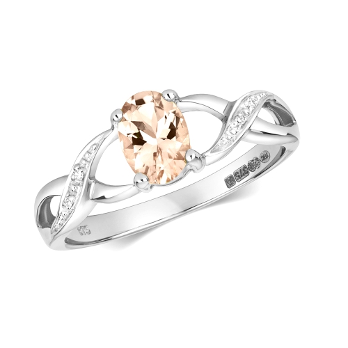 4 prong setting oval shape color stone and side round diamond ring