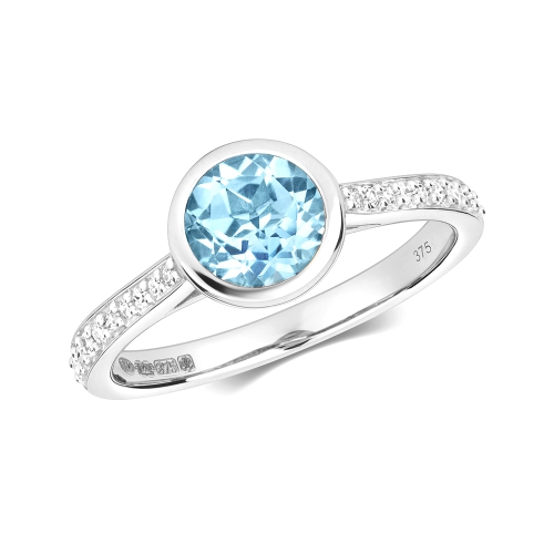 Bezel Setting Round Whisper Blue Topaz Gemstone Diamond Ring