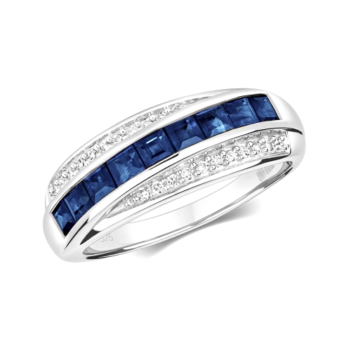 Channel Setting Princess Endure Blue Sapphire Diamond Rings
