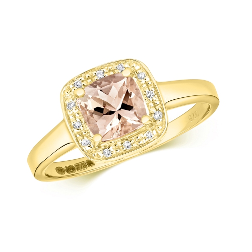 4 Prong Cushion Yellow Gold Shaped halo diamond and Lab Grown Diamond Engagement Rings
