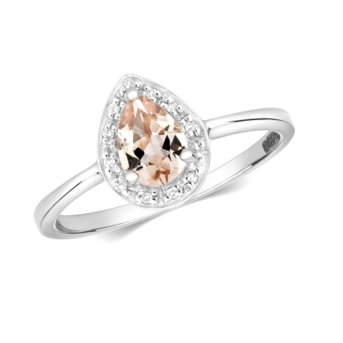 Prong Pear Morganite Gemstone Diamond Ring