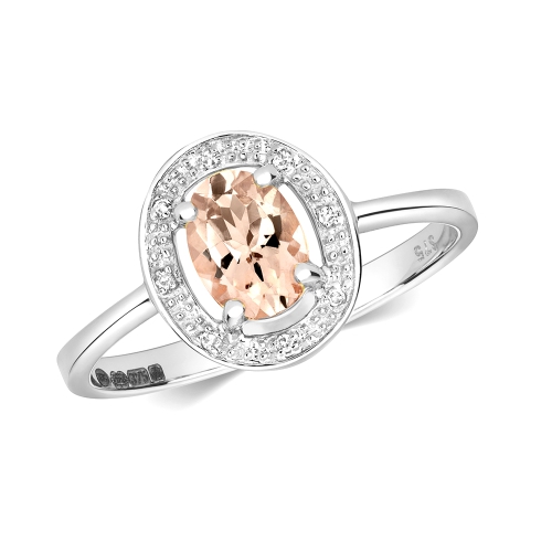 4 Prong Oval Spectrum Infinity Morganite Gemstone Diamond Ring