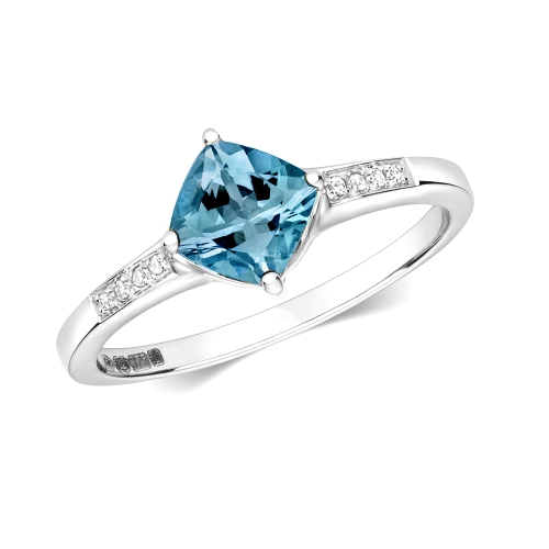 4 Prong Cushion Blue Topaz Gemstone Diamond Ring