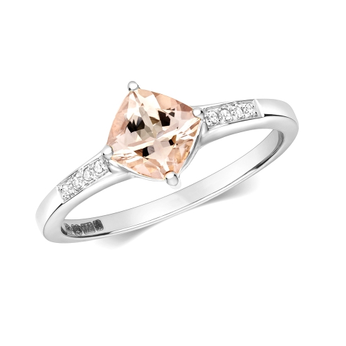 4 Prong Cushion Morganite Gemstone Diamond Ring