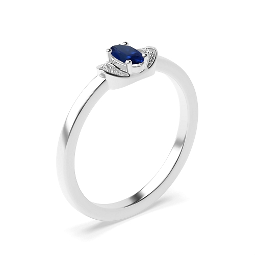 4 Prong Oval Distinct Blue Sapphire Engagement Rings