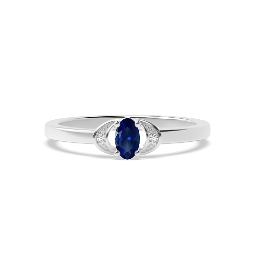 4 Prong Oval Distinct Blue Sapphire Engagement Rings